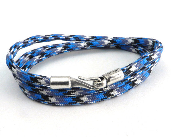 Paracord Bracelet Cobra Deluxe - Carolina Blue and White - Blue Buckle