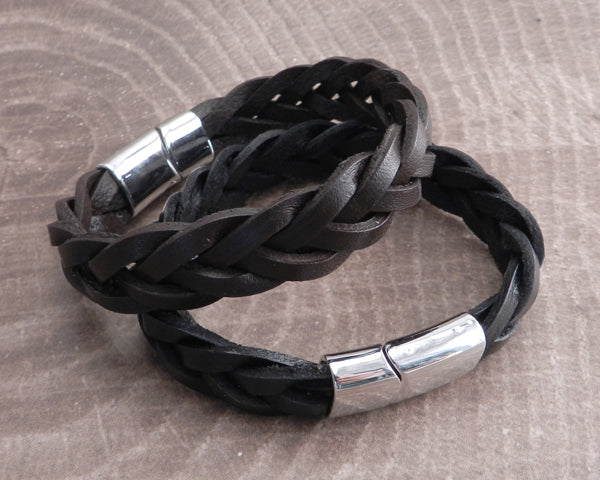 Men's Genuine Leather Bracelet, Black - Santa Monica Collection | Gernie NYC