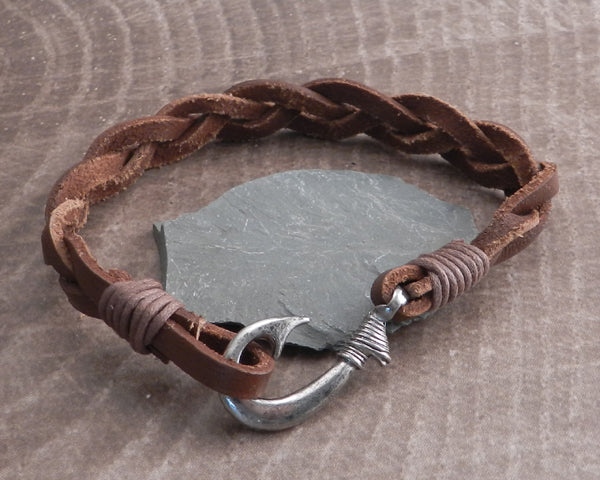 Fishhook Bracelet Nautical Bracelet Men's Leather Bracelet Braided