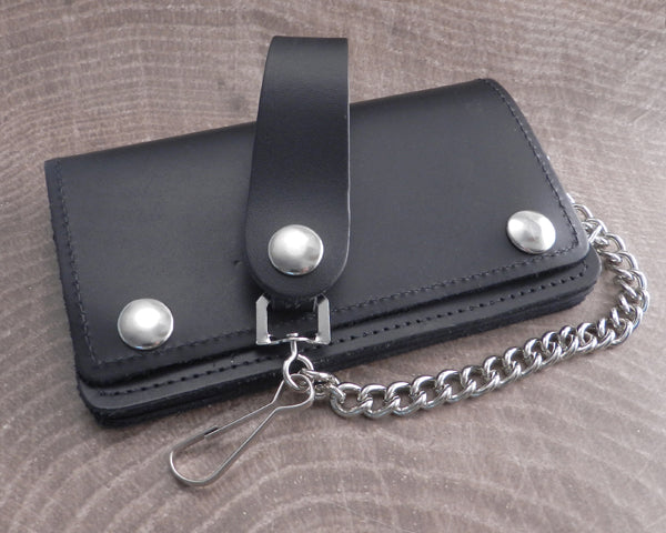 Black Premium Leather Biker Chain Wallet with ID Window