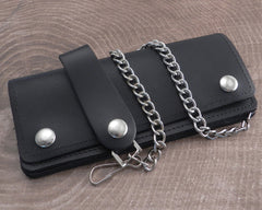 Black Leather Biker Chain Wallet Extra-Long with Hidden Snaps