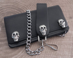 Black Leather Biker Chain Wallet with Iron Cross Snaps